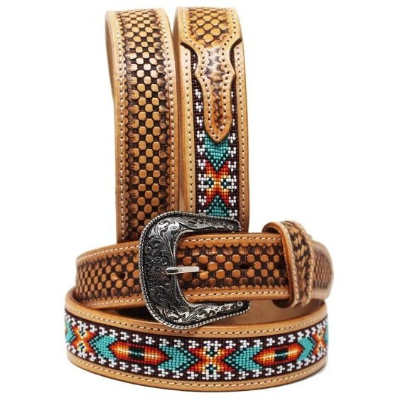 Challenger Unisex Belt Floral Tooled Beaded Western - Image 2