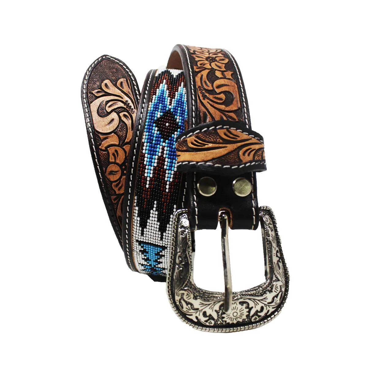 Challenger Kid's Youth Western Rodeo Floral Leather Belt - Image 2