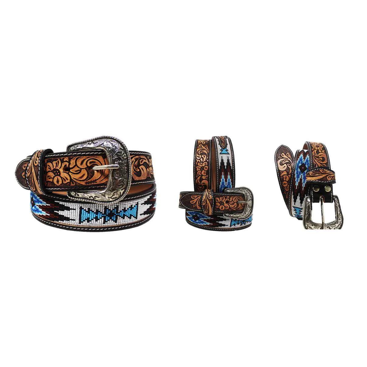 Challenger Kid's Youth Western Rodeo Floral Leather Belt - Image 3