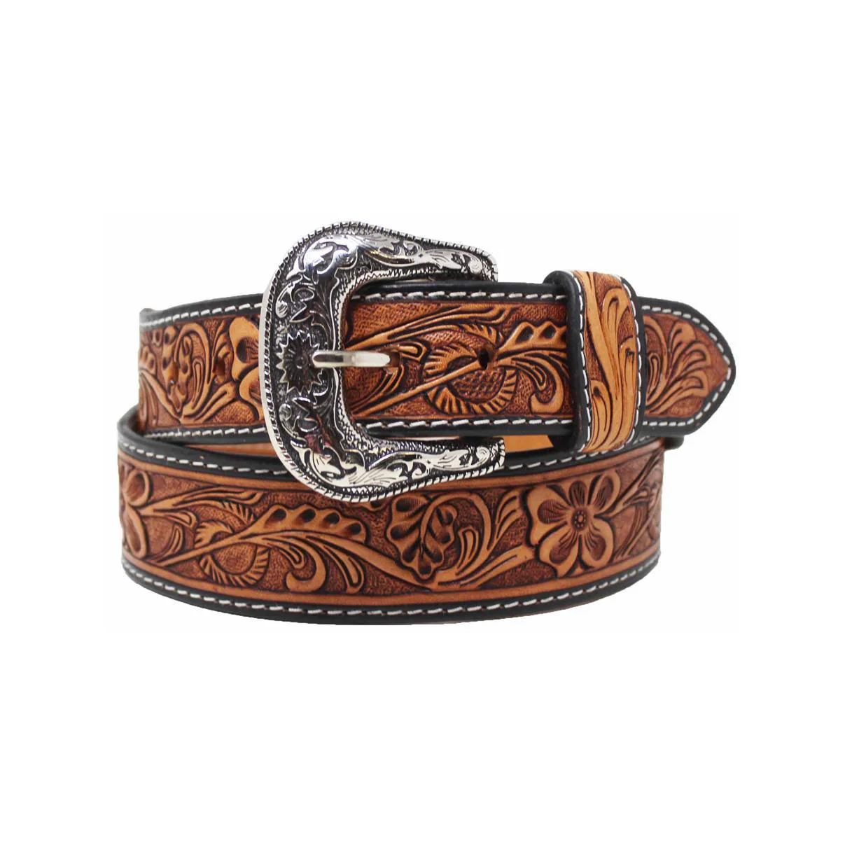 Challenger Unisex Western Tapered Antique Floral Full-Grain Leather Belt - Image 2