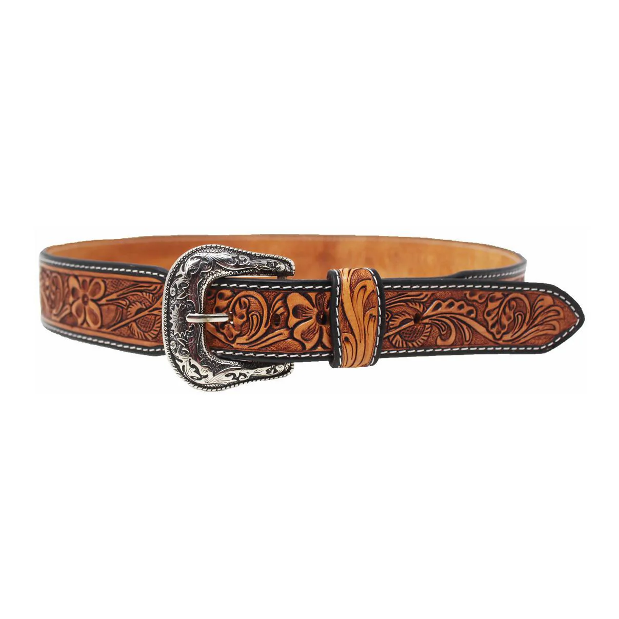 Challenger Unisex Western Tapered Antique Floral Full-Grain Leather Belt - Image 3