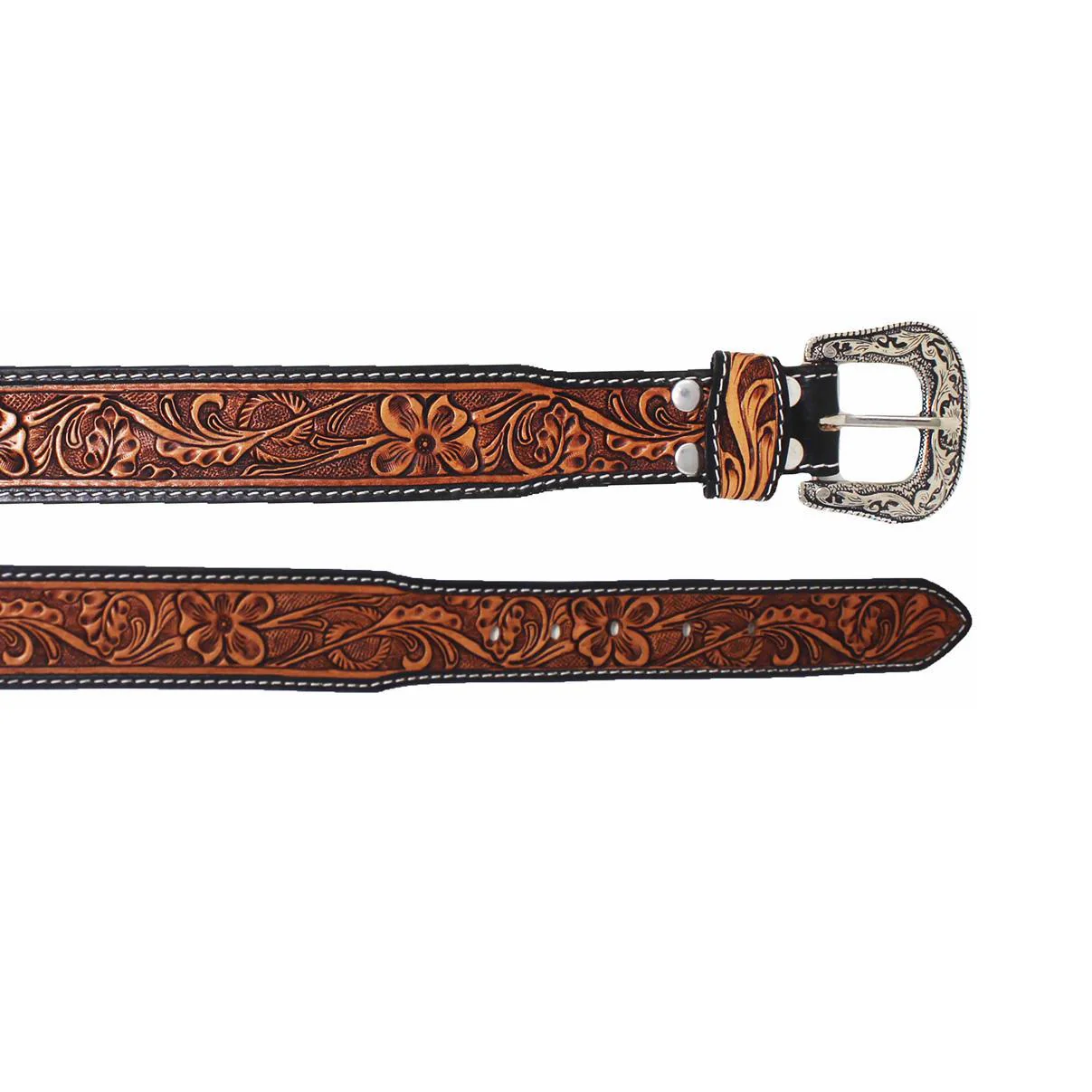 Challenger Unisex Western Tapered Antique Floral Full-Grain Leather Belt - Image 4