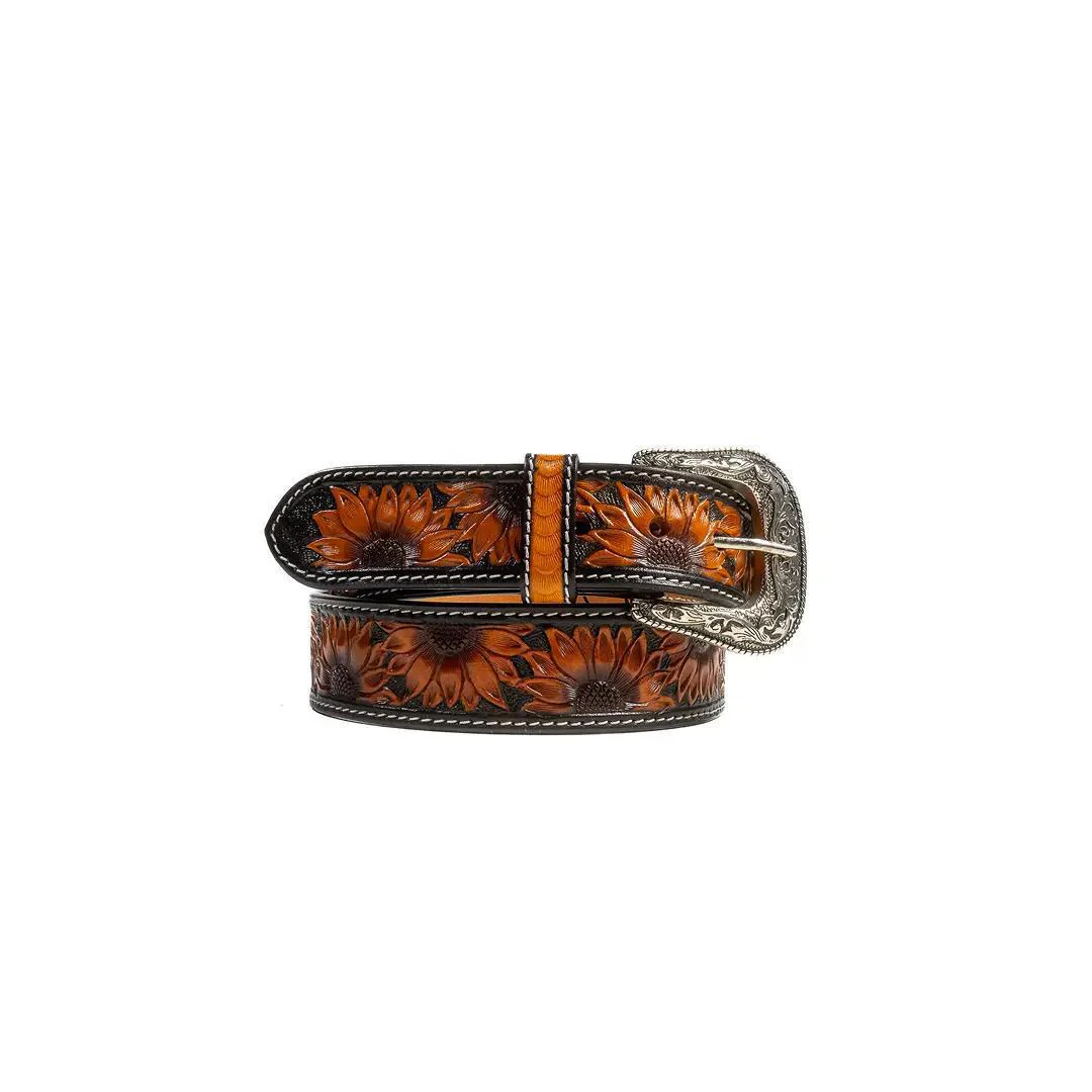 Challenger Women's Wide Tan Leather Sunflower Belt - Image 2