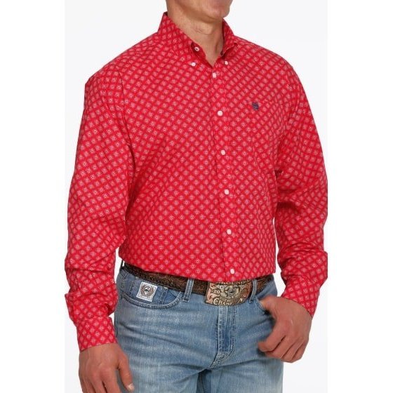 Cinch Men's Shirt Long Sleeve Button Down Red/Blue Pattern