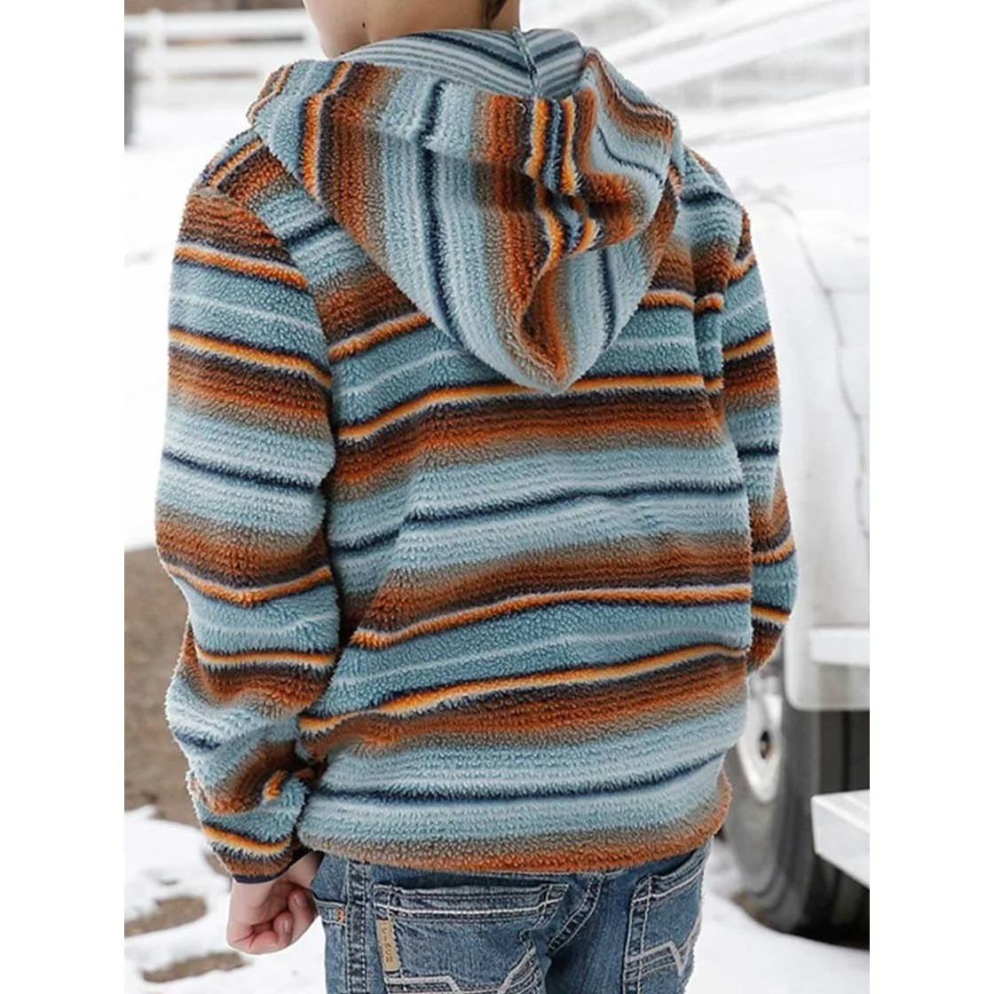 Cinch Boy’s Hoodie Sherpa Fleece 1/2 Zip Blanket Stripe - Image 2