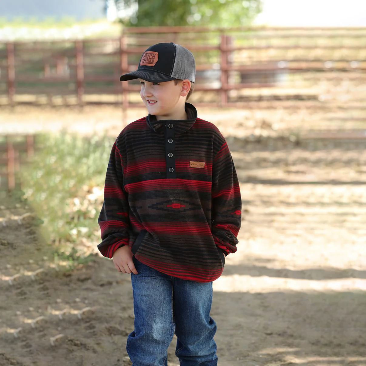 Cinch Boy's Aztec Pullover Fleece Sweater Red - CLEARANCE