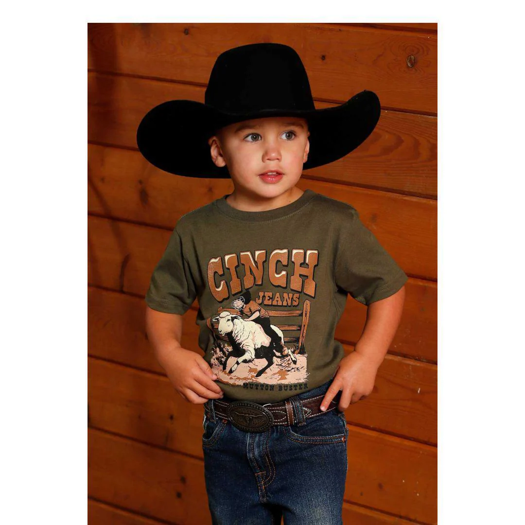 Cinch Boy's Infant/Toddler Mutton Buster Olive Green Graphic Tee Shirt - Image 4