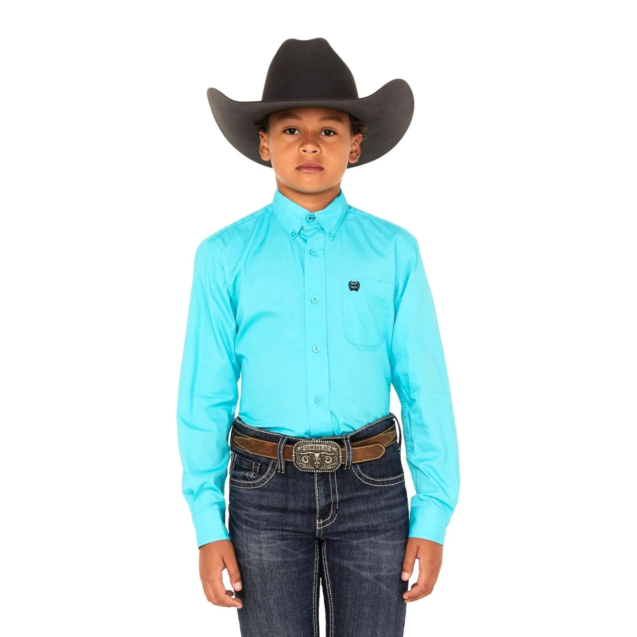 Cinch Boy's Solid Button-Down Western Shirt - Turquoise - Image 2