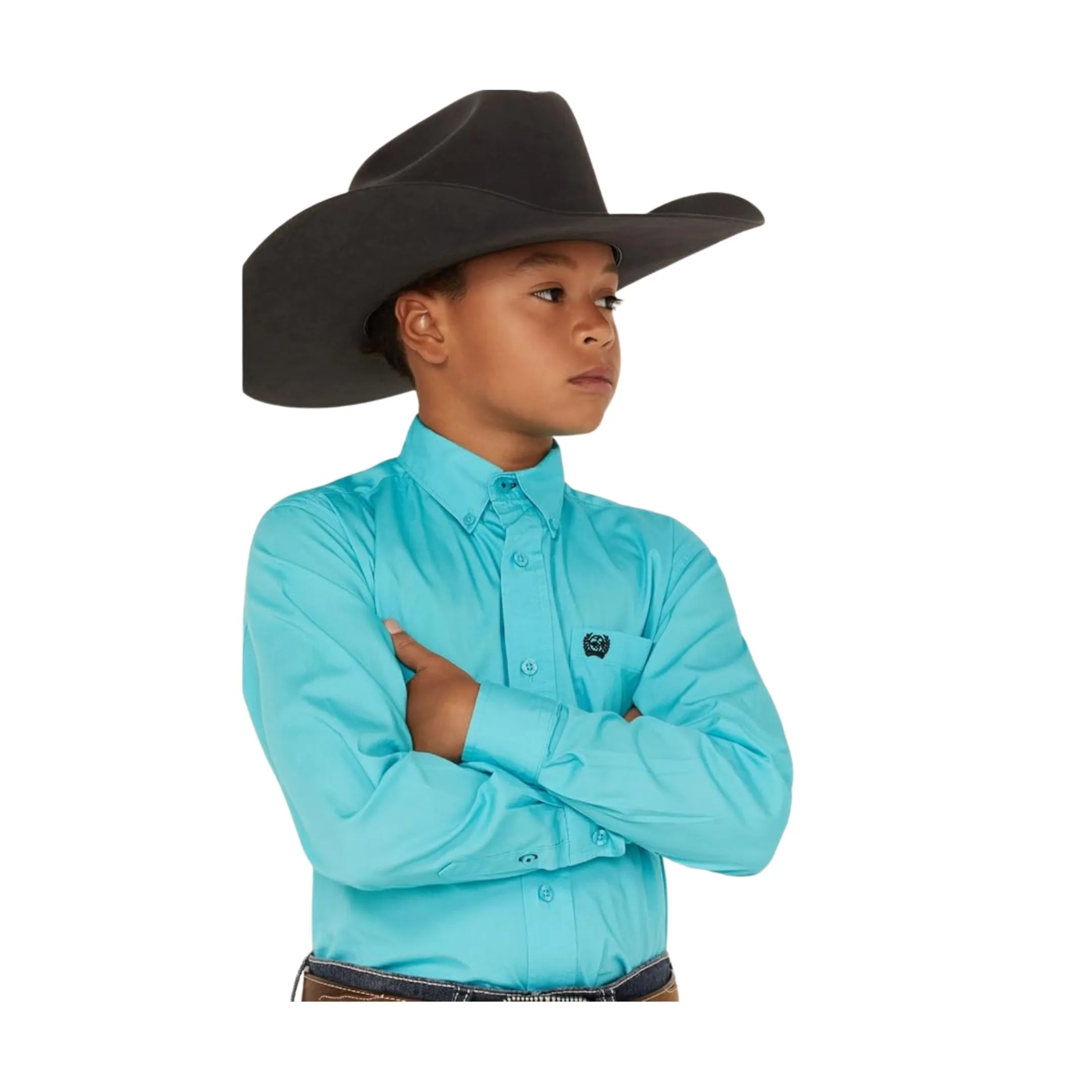 Cinch Boy's Solid Button-Down Western Shirt - Turquoise - Image 3