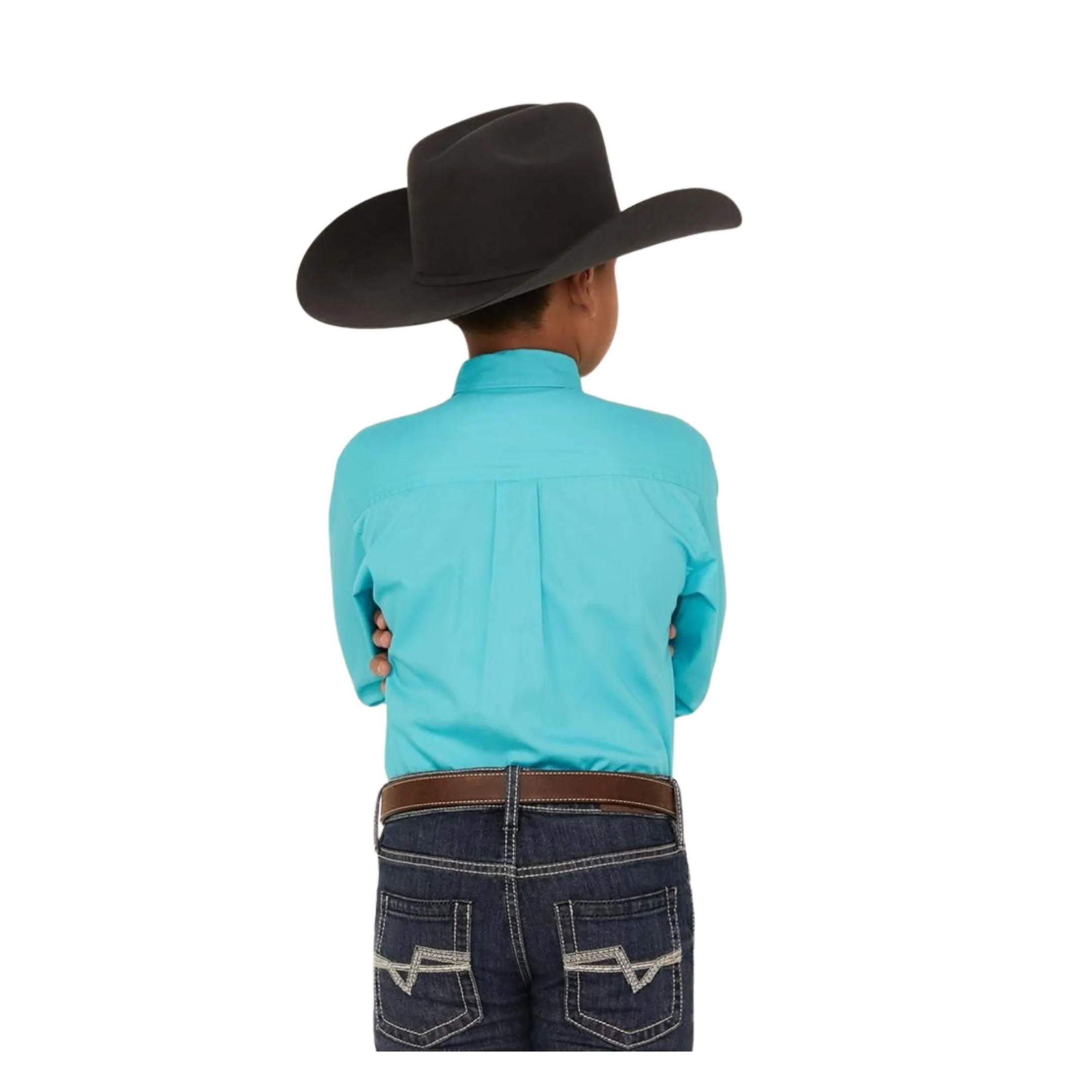 Cinch Boy's Solid Button-Down Western Shirt - Turquoise - Image 4
