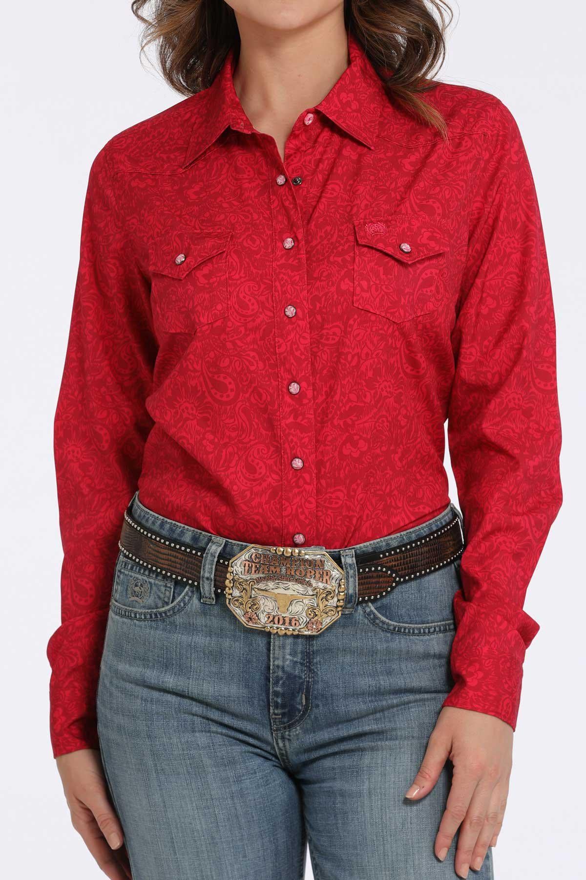 Cinch Women's Floral Print Snap Front Western Shirt - Pink