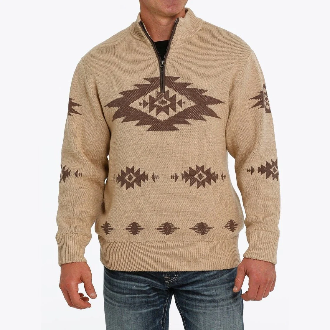 Cinch Men’s Sweater Cotton-Acrylic Blend with Leather Trim -Clearance