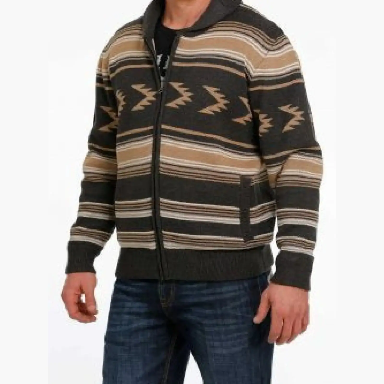 Cinch Men’s Aztec Full Zip Sweater Charcoal - Image 2