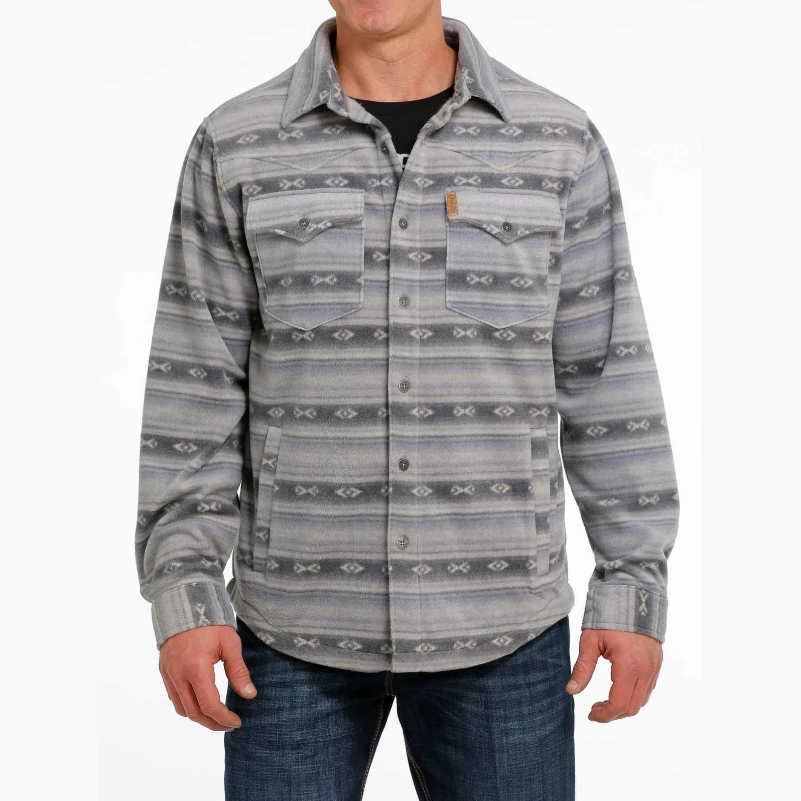 Cinch Men’s Shirt Jacket Polar Fleece Aztec Printed BLU - Image 2