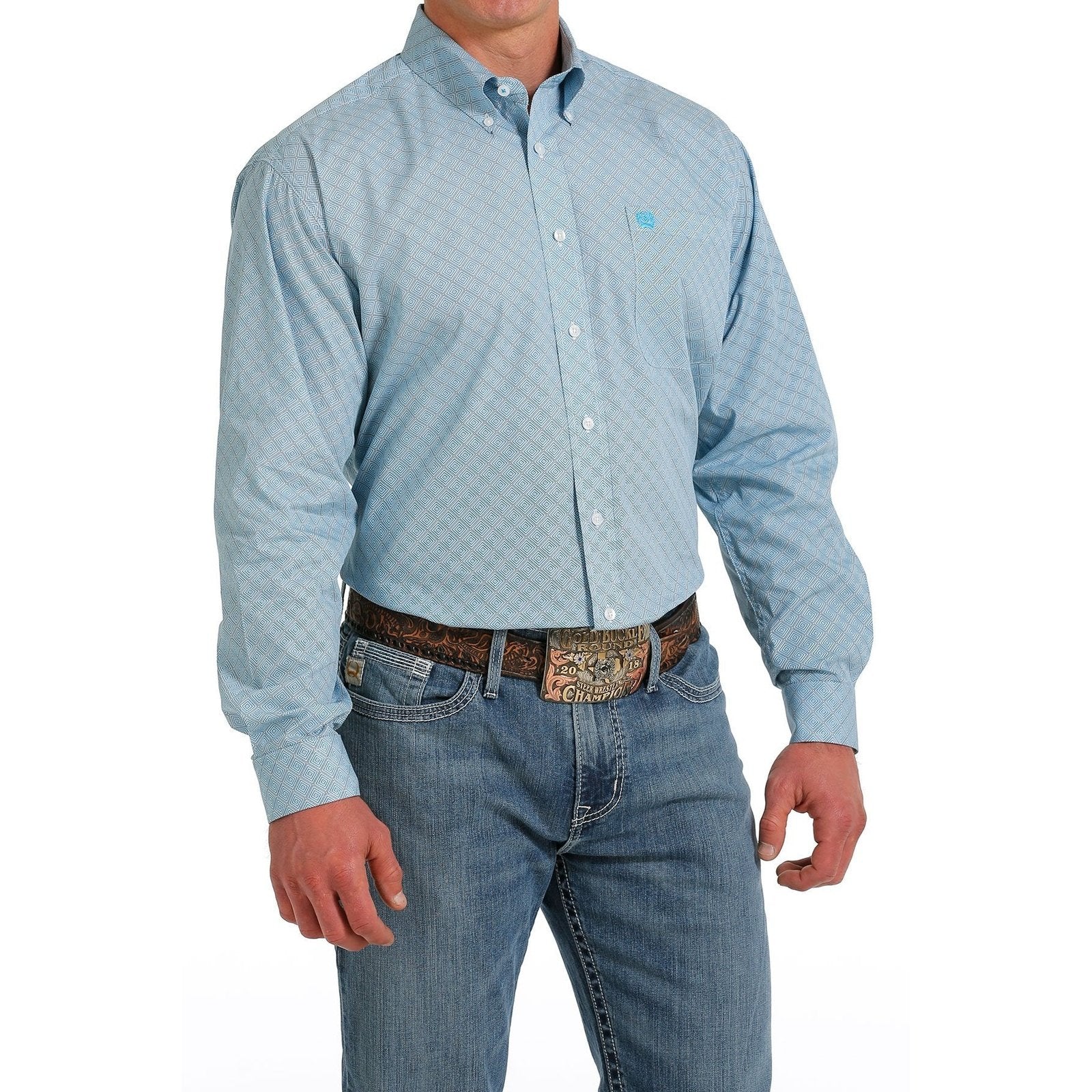 Cinch Men‘s Shirt Casual Long Sleeve Button Down Geometric Print-CLEARANCE