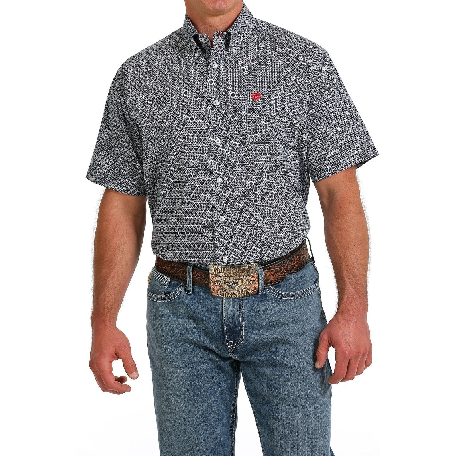 Cinch Men’s Geometric Print Button Down Western Short Sleeve Shirt