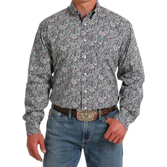 Cinch Men’s Grey Print Long Sleeve Shirt-CLEARANCE