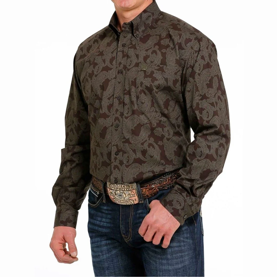 Cinch Men’s Shirt Casual Long Sleeve Button Down Collar Paisley Print - Image 2