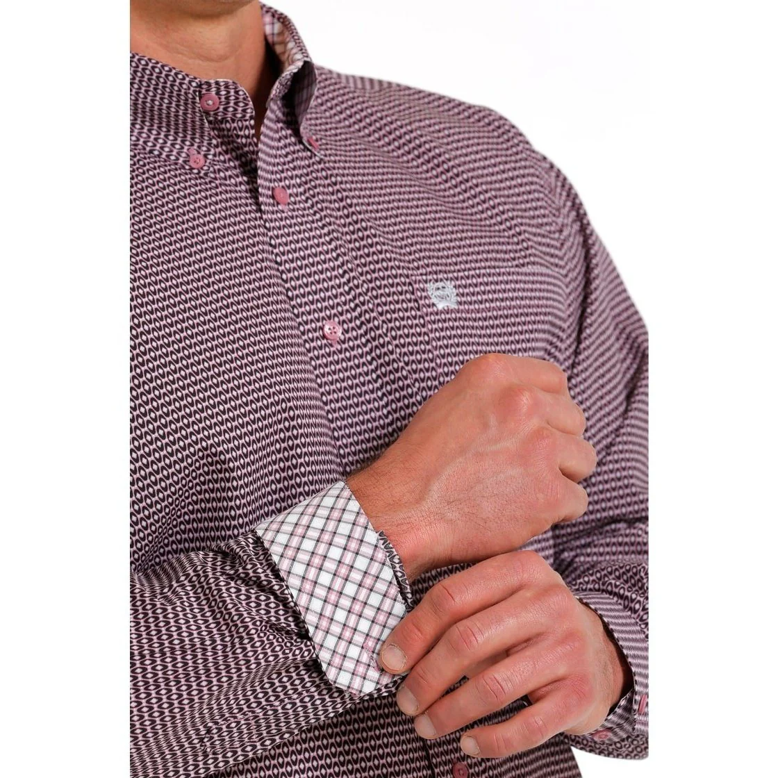 Cinch Men’s Shirt Casual Long Sleeve Button Down Pink/Black Pattern - Image 2