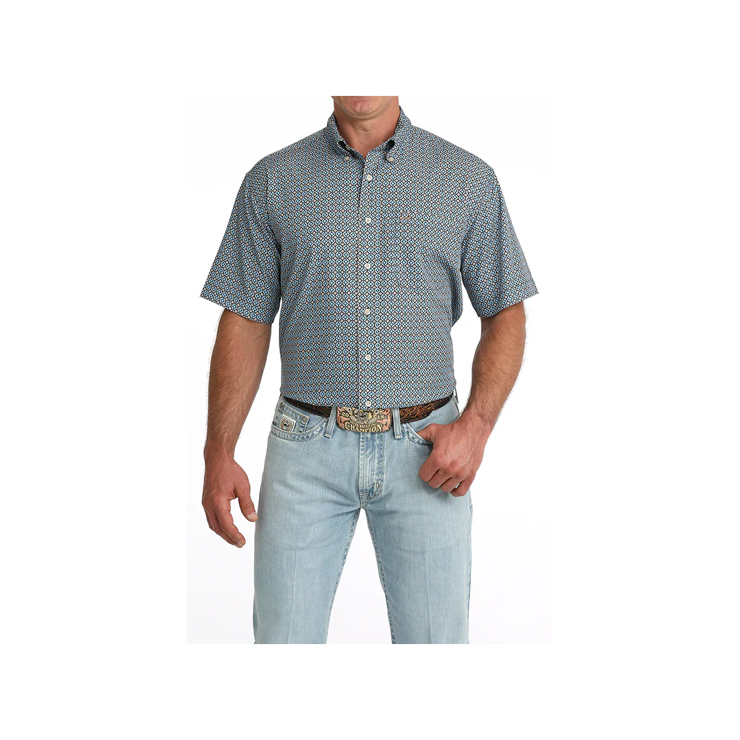 Cinch Men's Arenaflex Geometric Print Short Sleeve Button Down Western Shirt