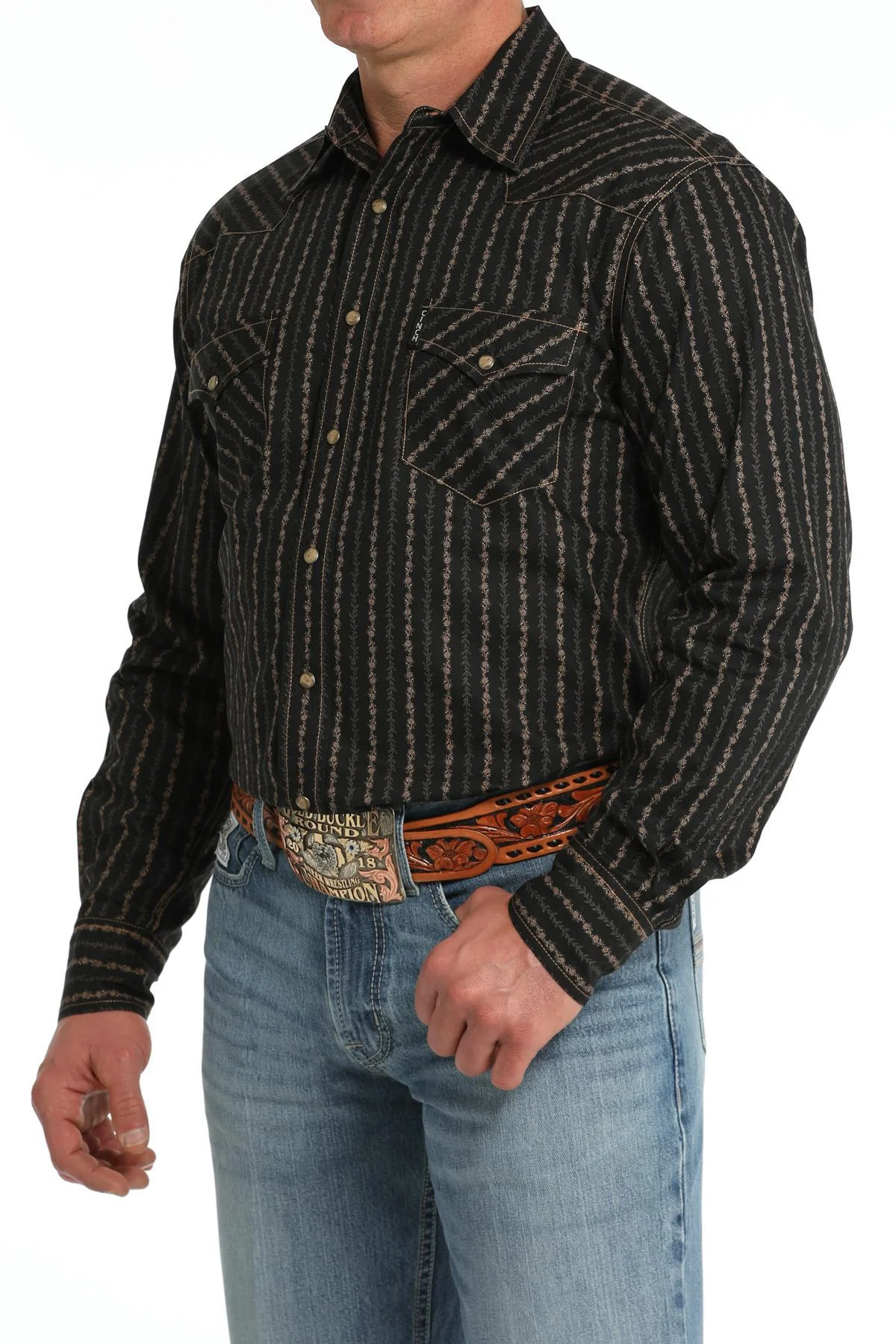 Cinch Men's Button Up Black Modern Print Long Sleeve Shirt