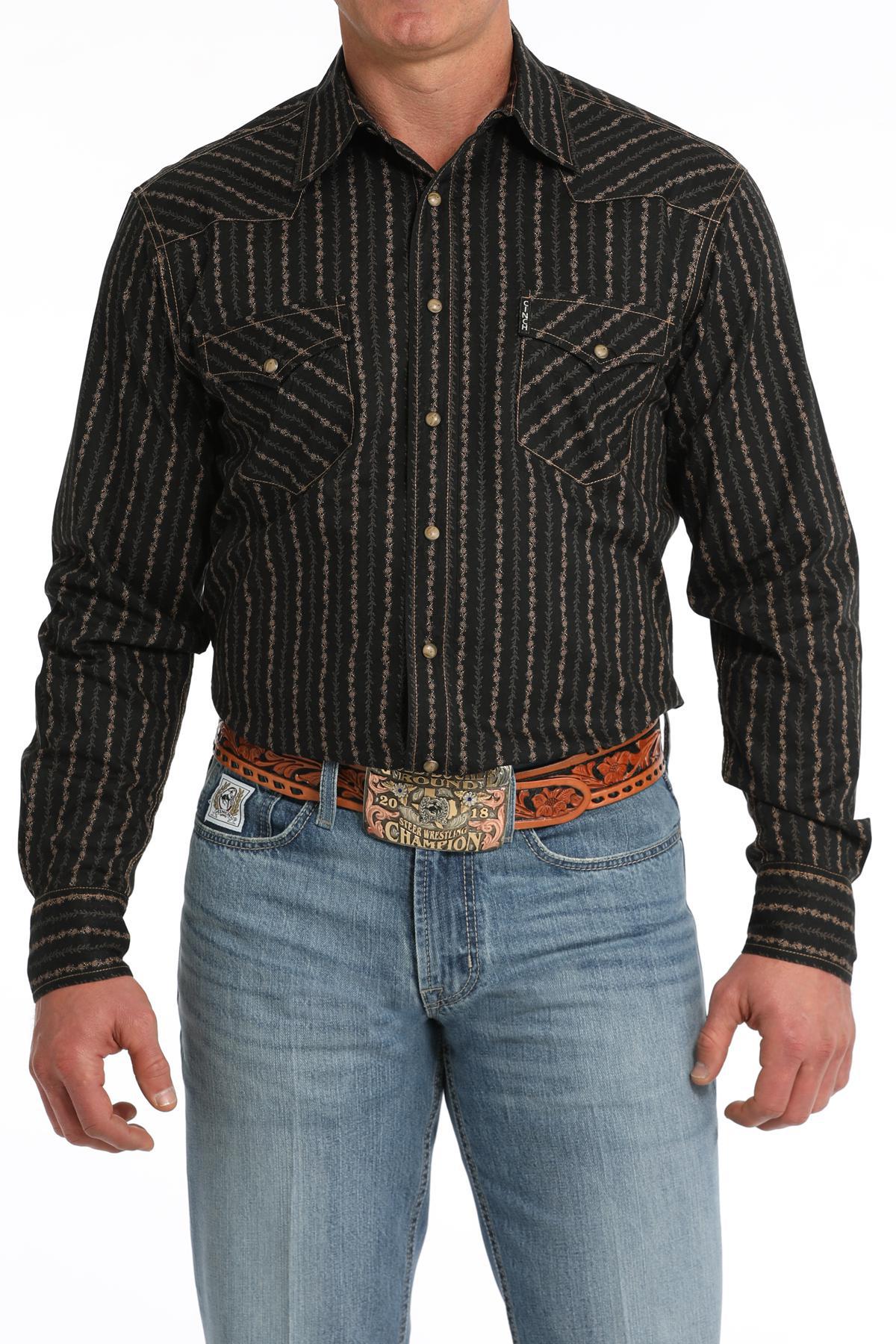 Cinch Men's Button Up Black Modern Print Long Sleeve Shirt - Image 2