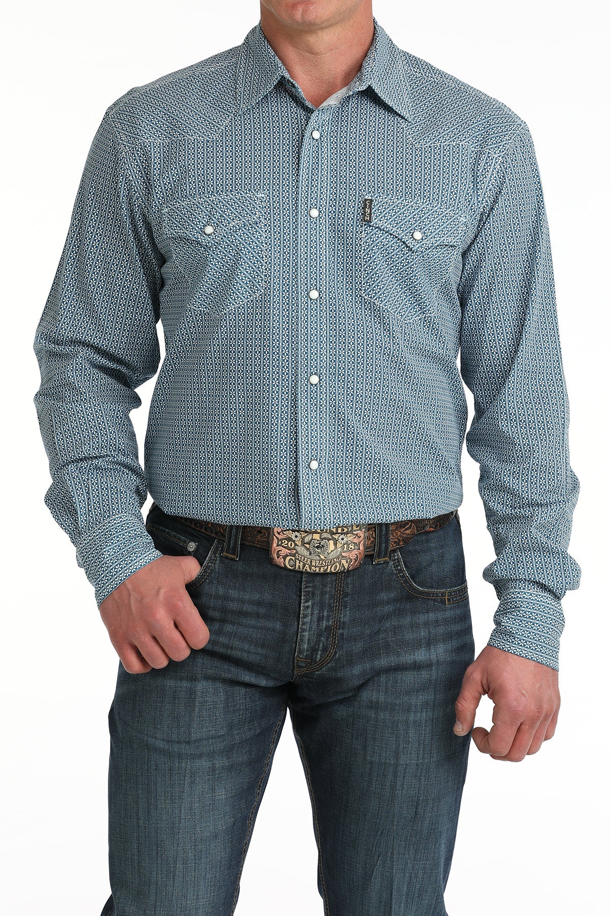 Cinch Men's Blue Printed Modern Fit