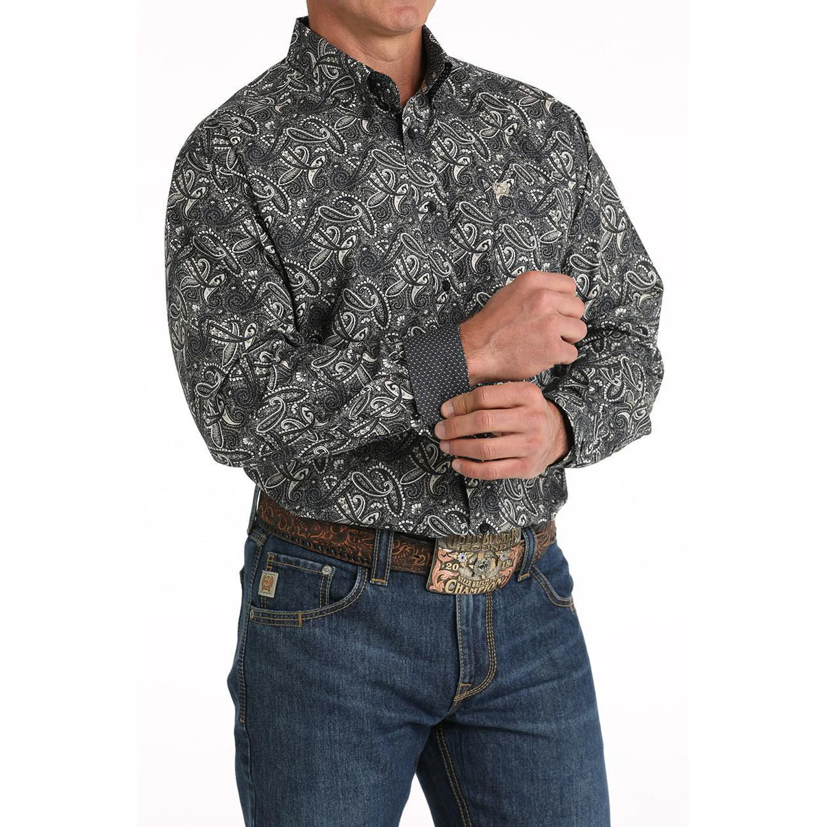 Cinch Men's Paisley Print Button Down Long Sleeve Shirt