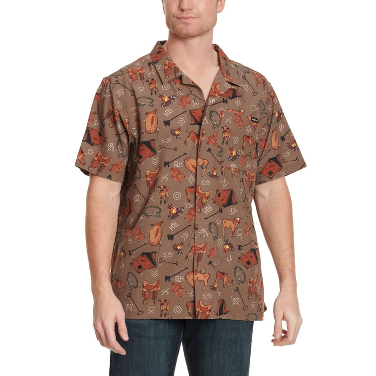 Cinch Men's Chocolate Camp Print Western Short Sleeve Shirt