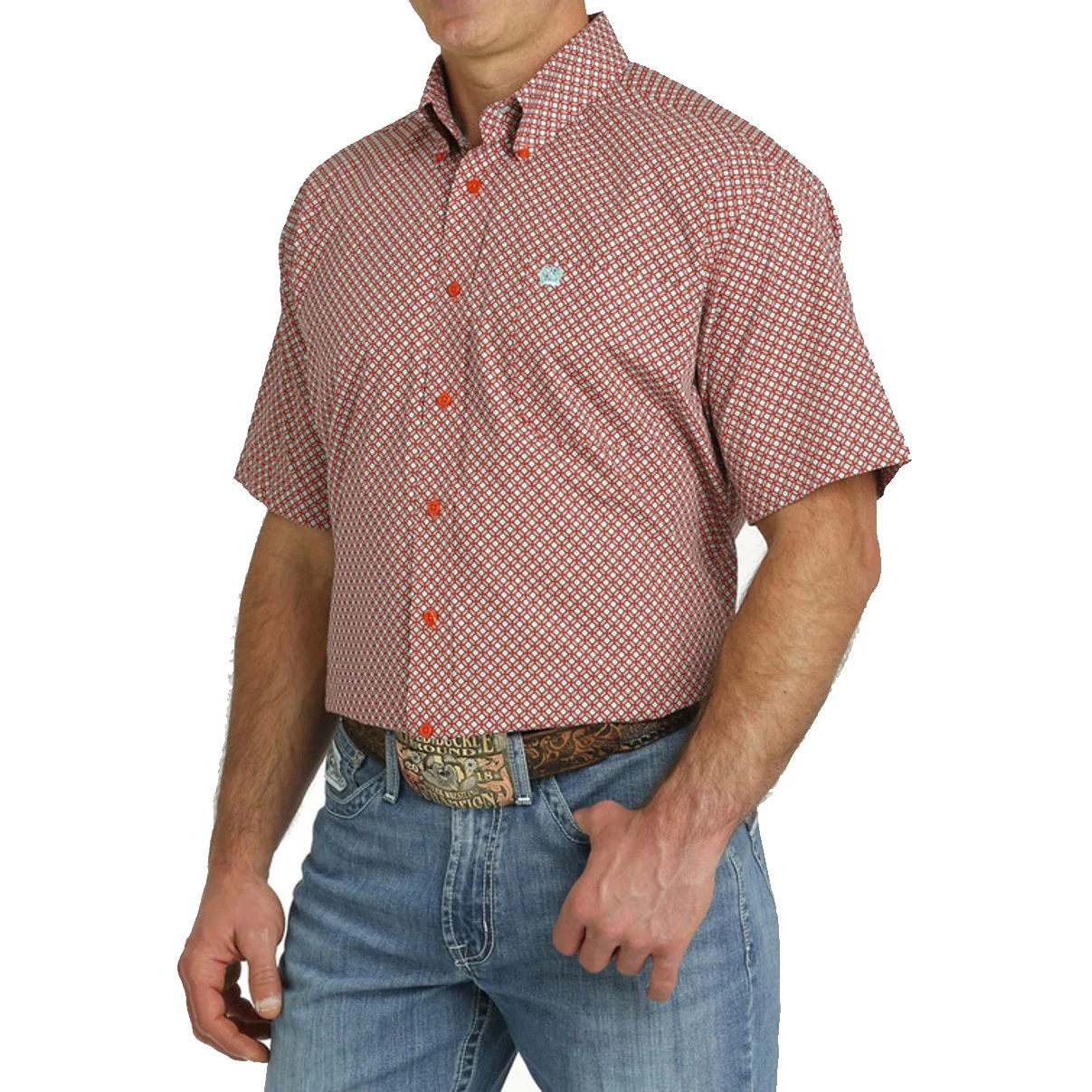 Cinch Men's Geometric Button Down Western Shirt Red/Turquoise - Image 2