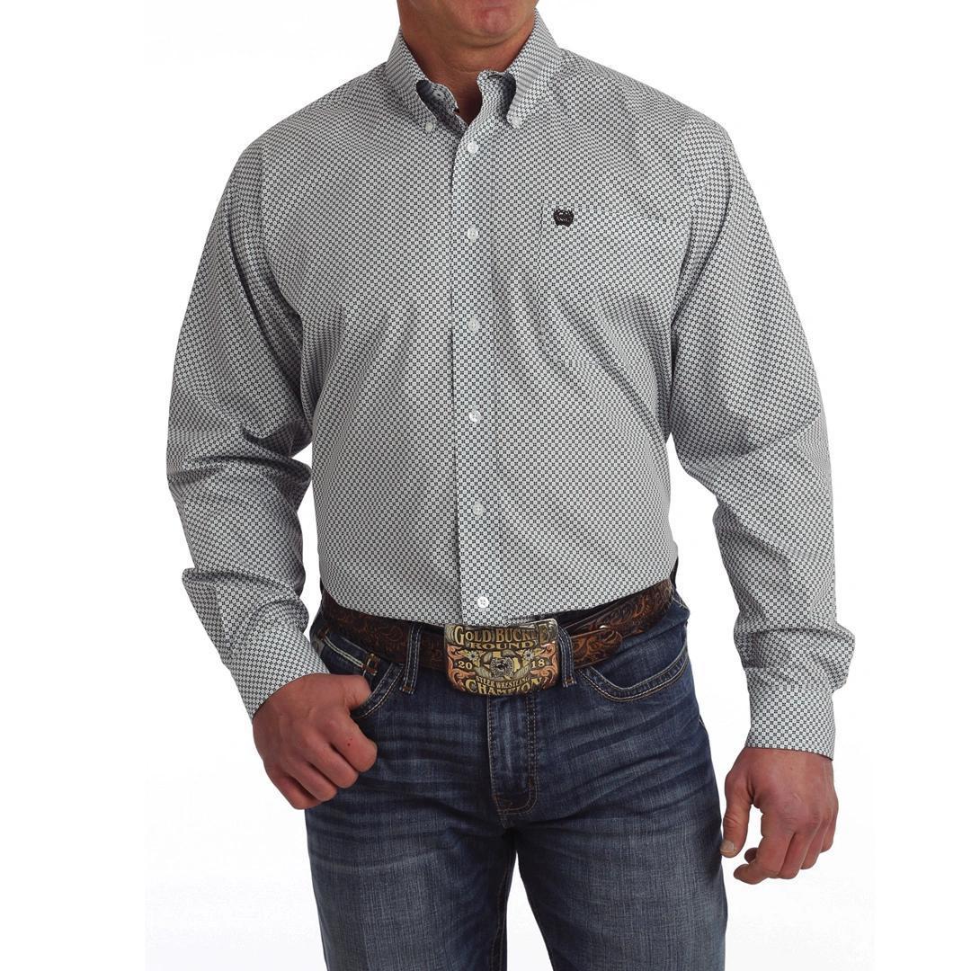 Cinch Men's Geometric Print Long Sleeve Blue and Brown