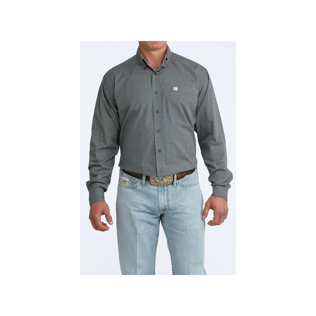 Cinch Men's Grey Geometric Print Button Down Long Sleeve Western Shirt
