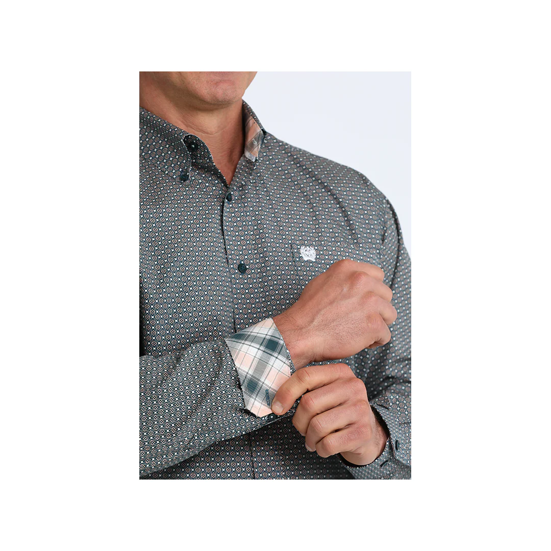 Cinch Men's Grey Geometric Print Button Down Long Sleeve Western Shirt - Image 2
