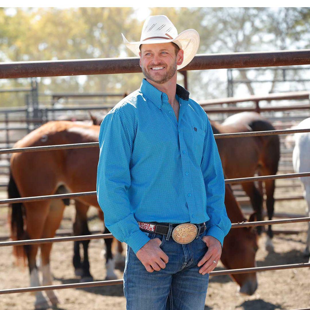 Cinch Men's Long Sleeve Button down Western Shirt - Turquoise Print