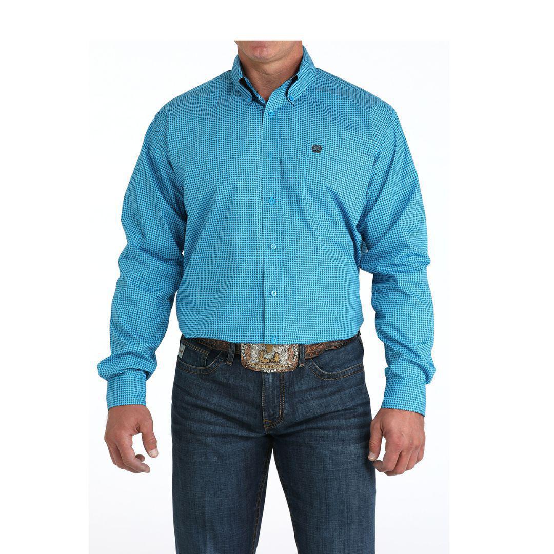 Cinch Men's Long Sleeve Button down Western Shirt - Turquoise Print - Image 3