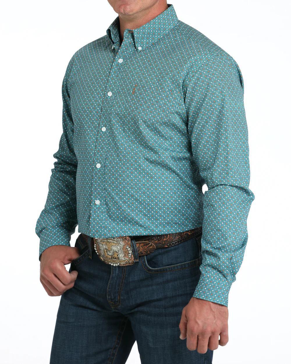 Cinch Men's Modern Fit Button-Down Western Shirt Teal w/ Print - Image 2