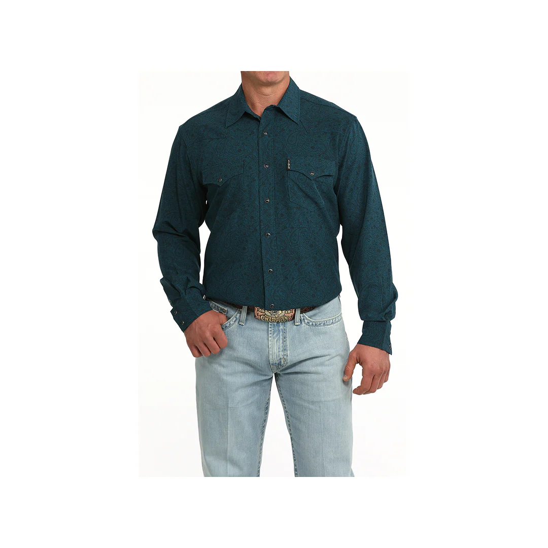 Cinch Men's Modern Fit Tea Green Paisley Print Snap Western Long Sleeve Shirt