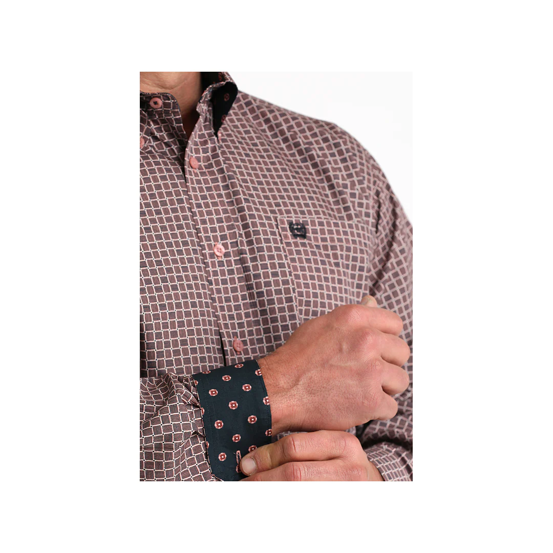 Cinch Men's Pink Weave Print Long Sleeve Button Down Shirt - Image 2