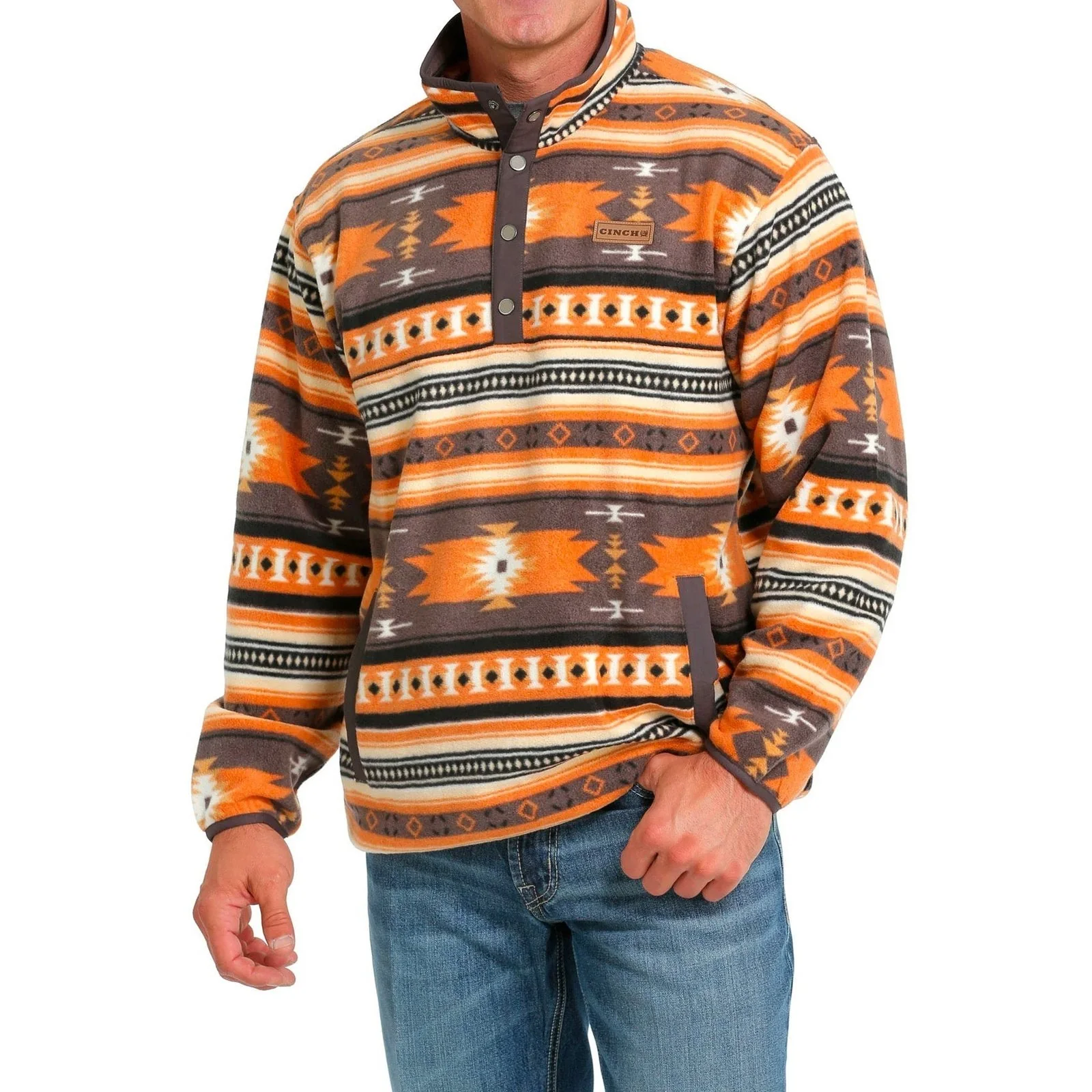 Cinch Men's Polar Fleece Orange/Grey - Image 2
