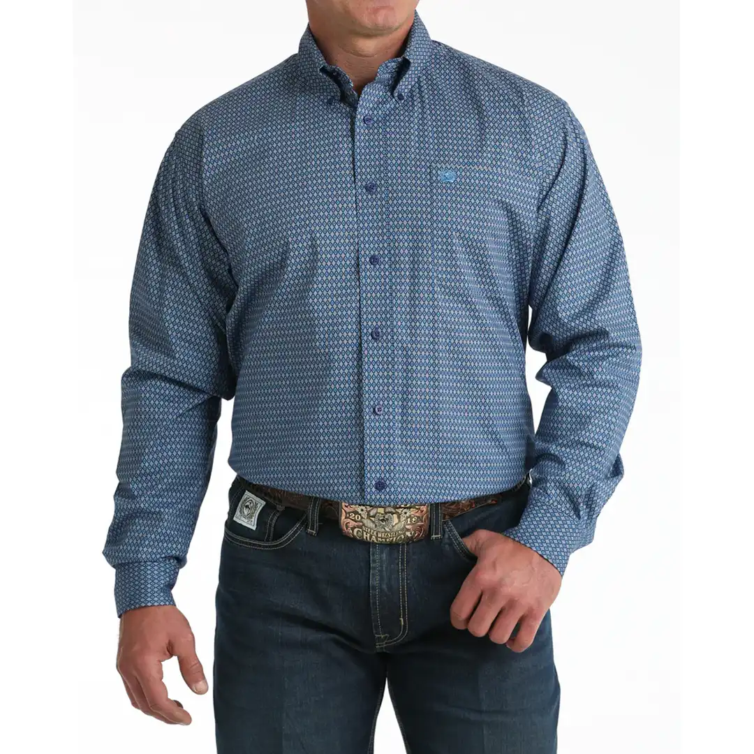 Cinch Men's Royal Blue Geometric Print Long Sleeve Button Down Shirt - Image 2