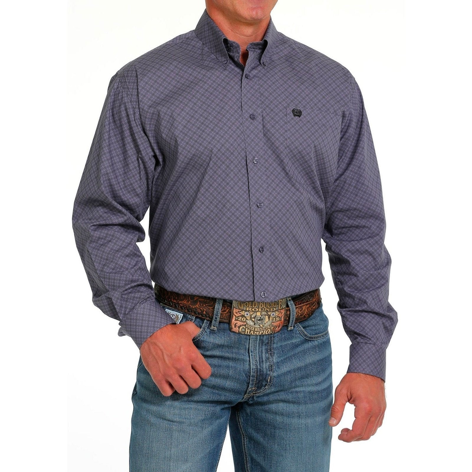 Cinch Men's Stretch Geometric Print Button-Down Western Shirt - Purple - Image 2