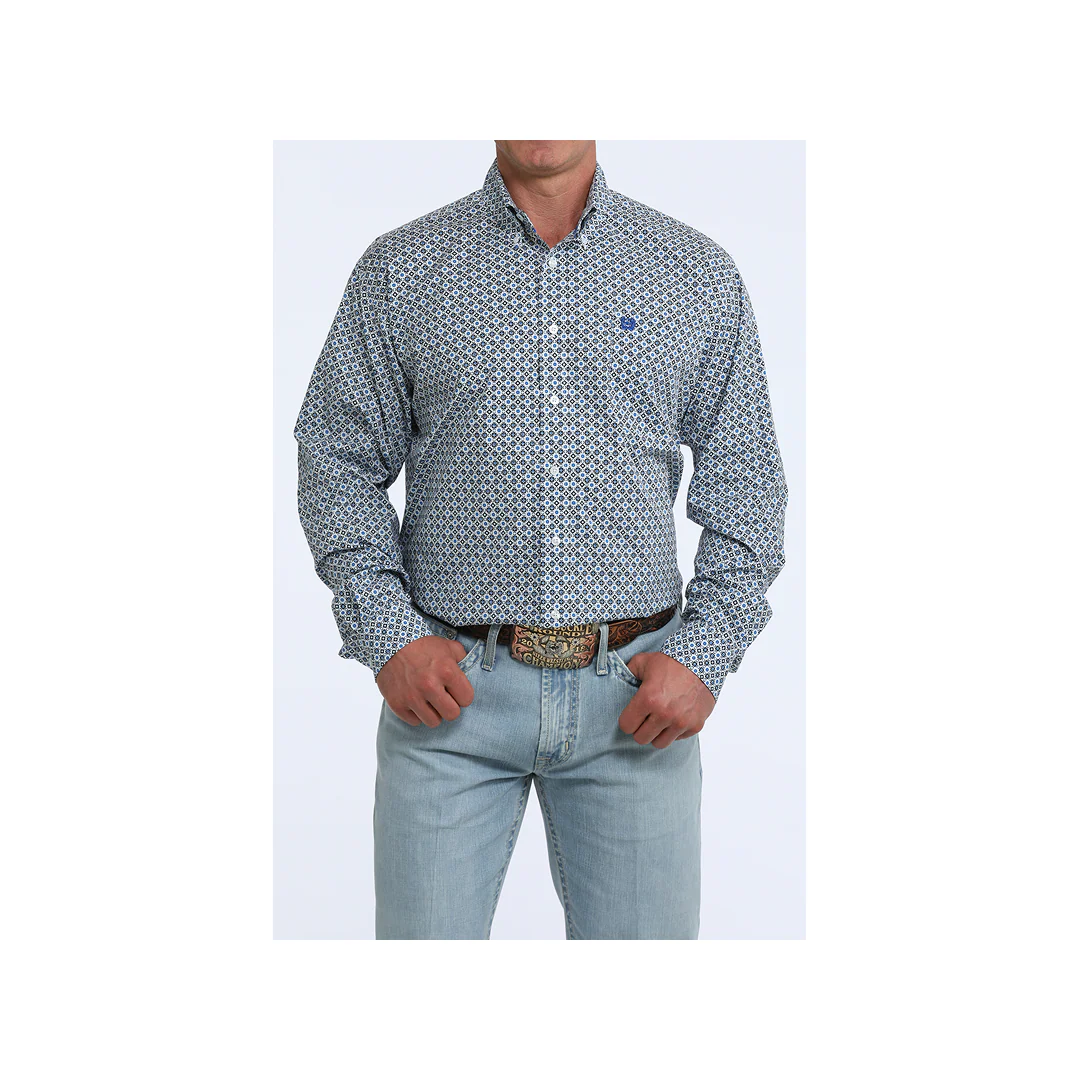 Cinch Men's White Geometric Print Long Sleeve Button Down Western Shirt
