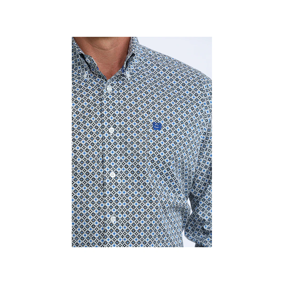 Cinch Men's White Geometric Print Long Sleeve Button Down Western Shirt - Image 2