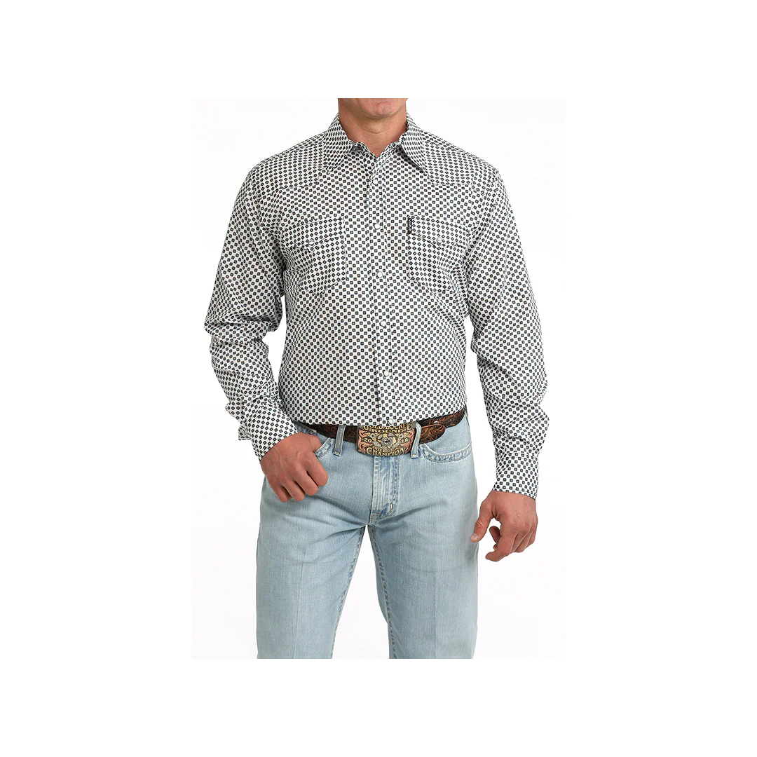 Cinch Men's White Geometric Print Long Sleeve Button Down Western Shirt