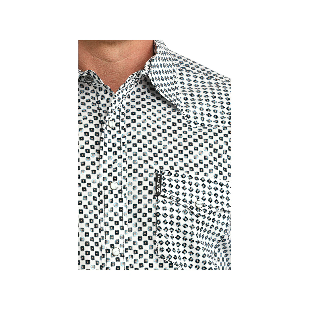 Cinch Men's White Geometric Print Long Sleeve Button Down Western Shirt - Image 2