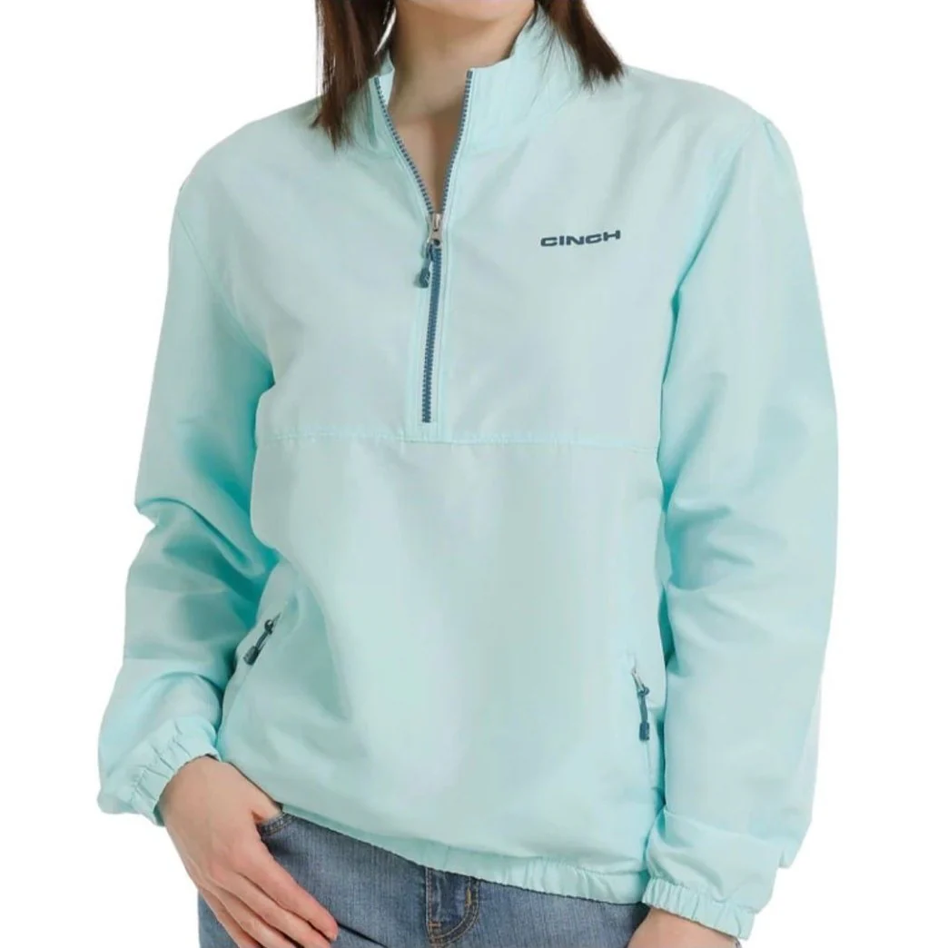 Cinch Women’s Windbreaker Pullover 1/2 Zip Light Blue