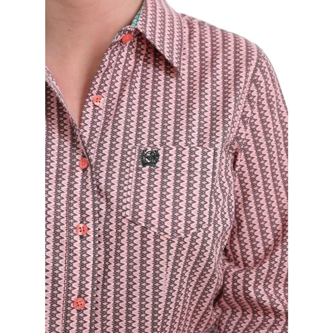 Cinch Women’s Western Shirt Long Sleeve Green/Coral Geometric- Clearance - Image 3