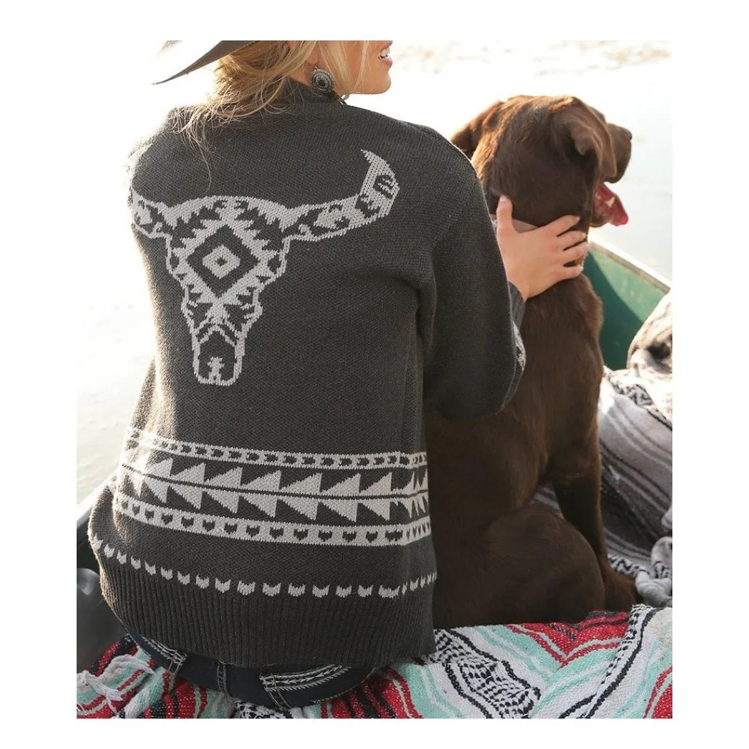 Cruel Denim Women’s Cardigan Charcoal Southwest Knit-CLEARANCE - Image 3