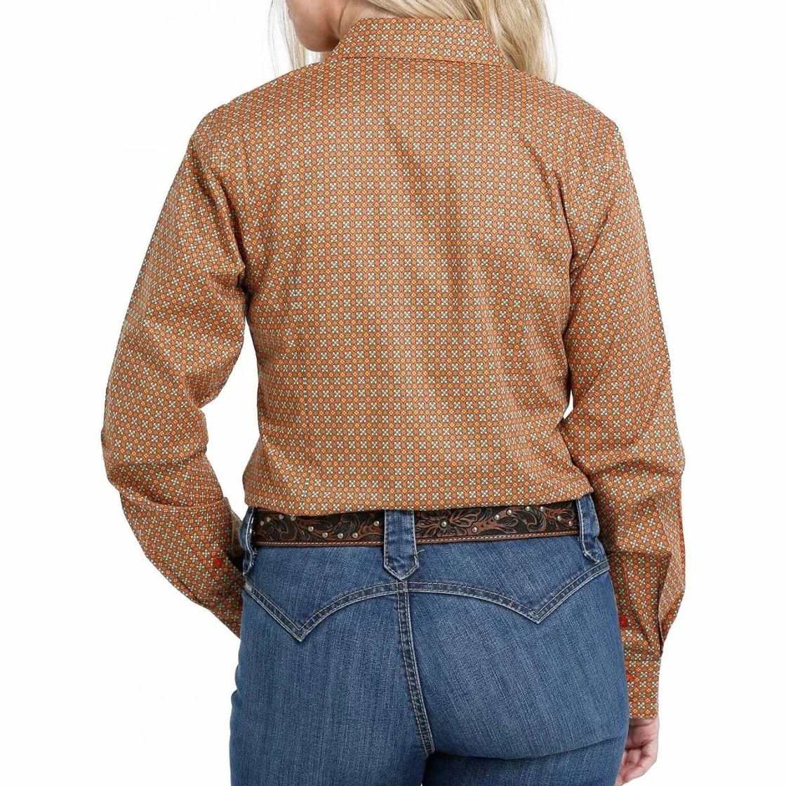 Cinch Women’s Western Button Up Shirt Orange Print - Image 2
