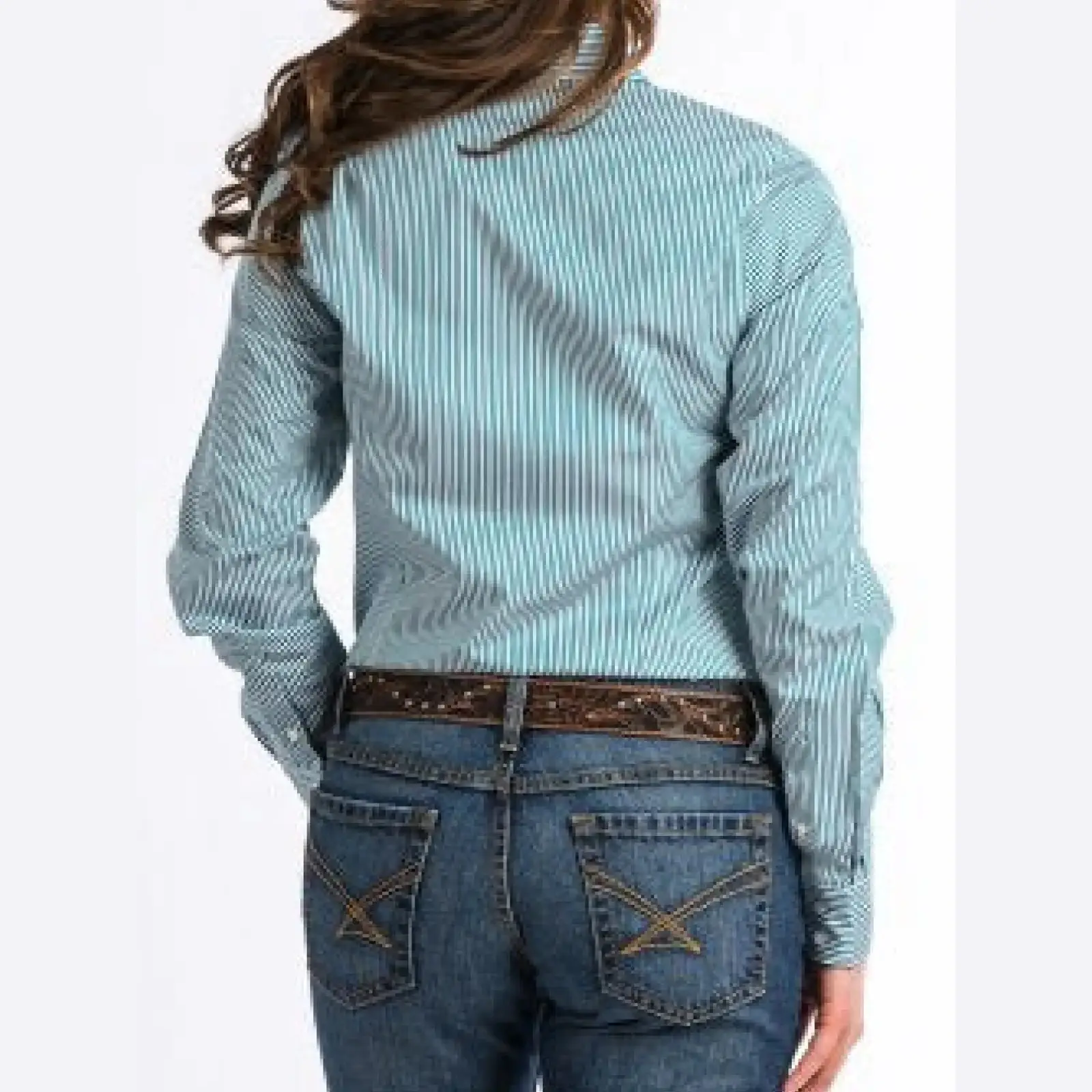 Cinch Women’s Western Shirt Teal And White Stripe Button Up - Image 3
